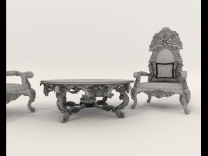Classic Coffee Table and Armchairs 14 Model 3D