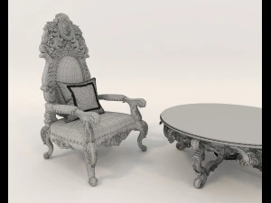 Classic Coffee Table and Armchairs 14 3D Model