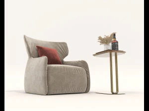 Contemporary Style Coffee Table and Armchair 14 3D Model