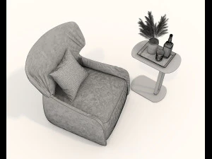 Contemporary Style Coffee Table and Armchair 14 3D Model