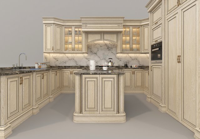 European Style Kitchen 6 3D Модель .c4d .max .obj .3ds .fbx .stl .blend