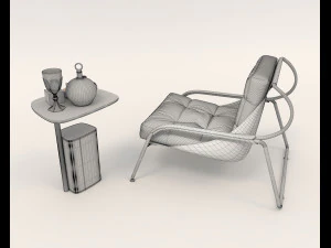 Contemporary Style Coffee Table and Armchair 15 3D Model