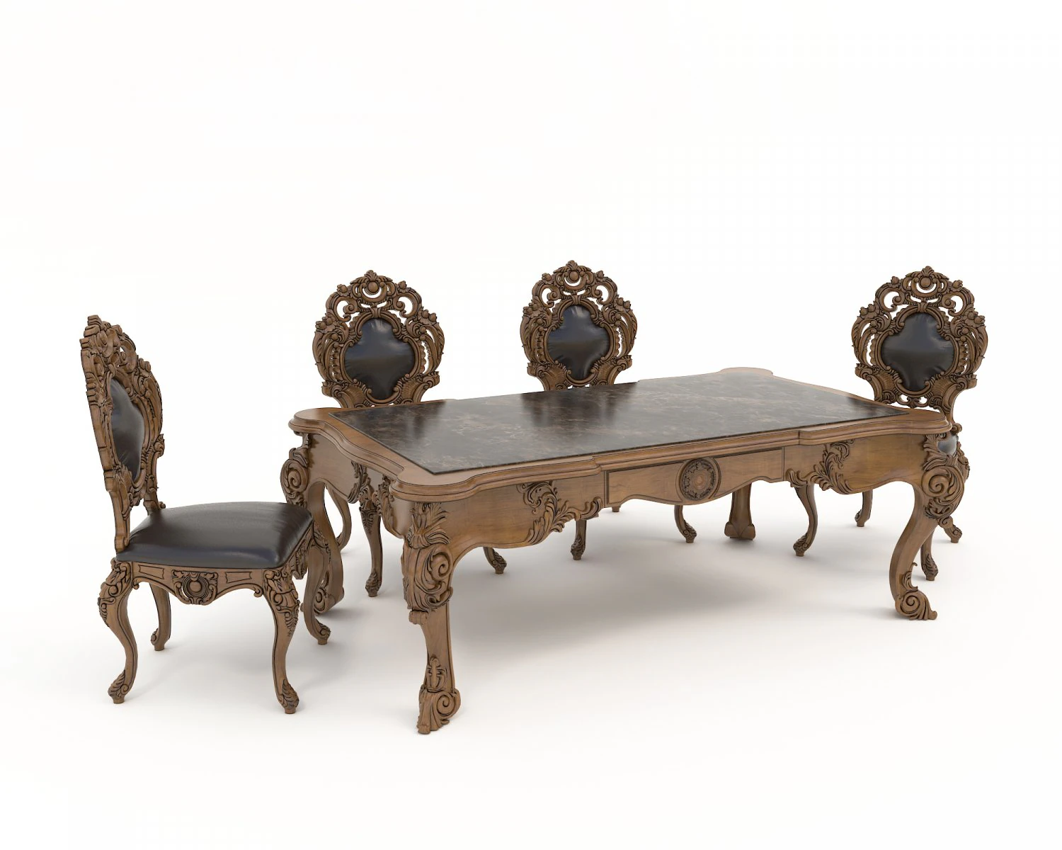 Classic Dining Table and Chairs 20 3D Model .c4d .max .obj .3ds .fbx .stl .blend