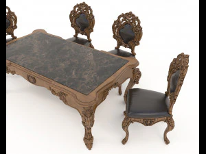 Classic Dining Table and Chairs 20 3D Model