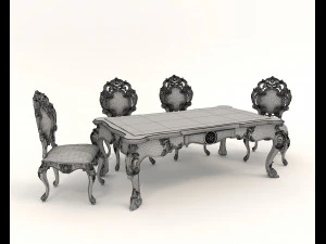 Classic Dining Table and Chairs 20 3D Model