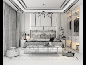 Modern Bedroom Interior Scene 22 3D Model
