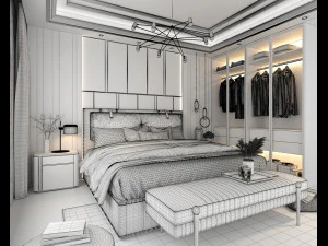 Modern Bedroom Interior Scene 22 3D Model