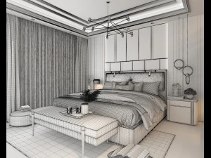 Modern Bedroom Interior Scene 22 3D Model