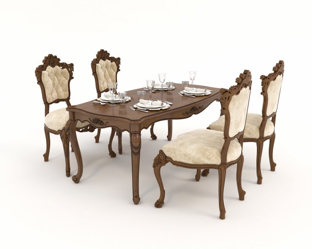 Classic Dining Table and Chairs 21 3D Модель .c4d .max .obj .3ds .fbx .stl .blend 
