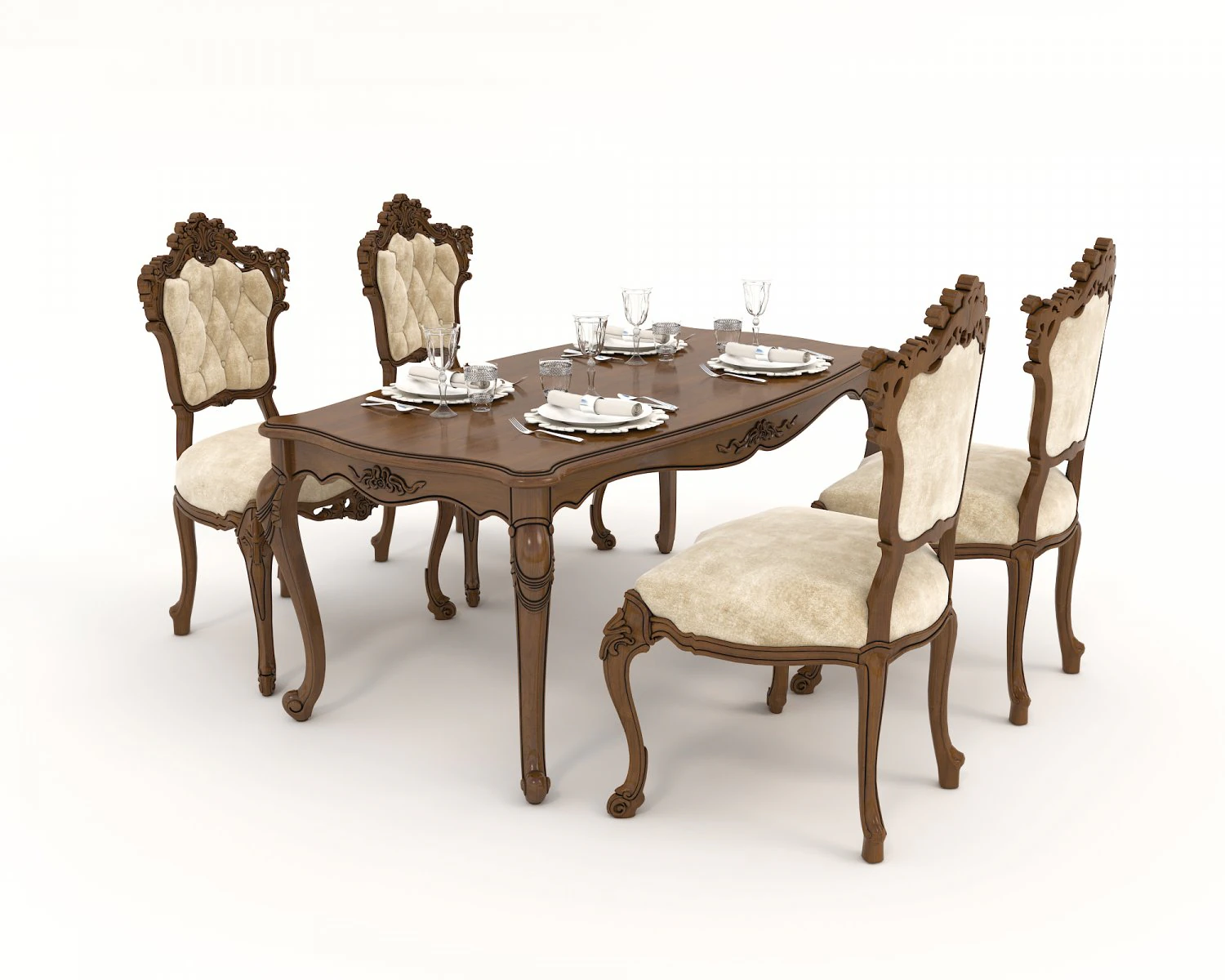 Classic Dining Table and Chairs 21 3D Model .c4d .max .obj .3ds .fbx .stl .blend 