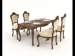 Classic Dining Table and Chairs 21 3D Model