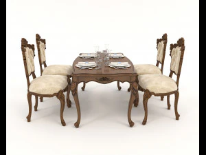 Classic Dining Table and Chairs 21 3D Model