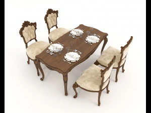 Classic Dining Table and Chairs 21 3D Model