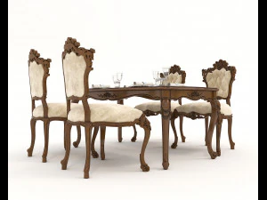Classic Dining Table and Chairs 21 3D Model