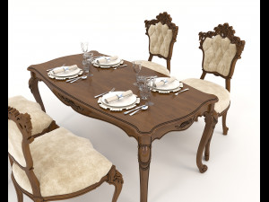 Classic Dining Table and Chairs 21 3D Модель