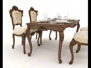 Classic Dining Table and Chairs 21 3D Model