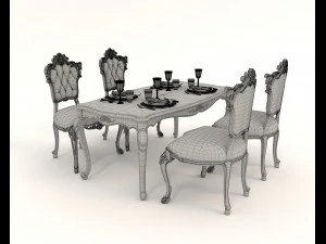 Classic Dining Table and Chairs 21 3D Model