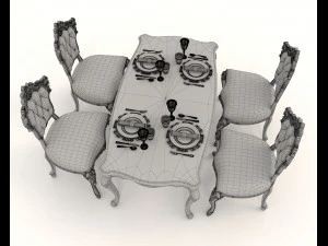 Classic Dining Table and Chairs 21 3D Model