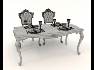 Classic Dining Table and Chairs 21 3D Model
