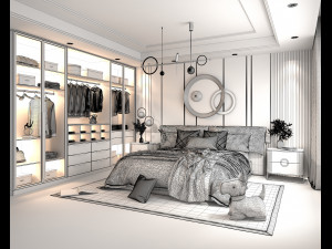 Modern Bedroom Interior Scene 23 Modello 3D