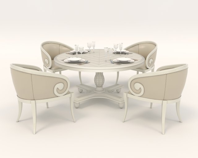 European Style Dining Table and Chairs 16 3D Model .c4d .max .obj .3ds .fbx .stl .blend 