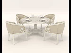 European Style Dining Table and Chairs 16 3D Model