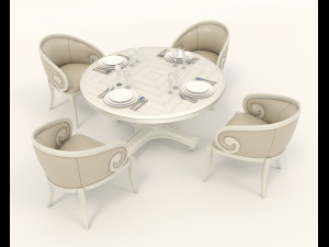European Style Dining Table and Chairs 16 3D Model