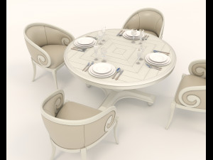European Style Dining Table and Chairs 16 3D Model