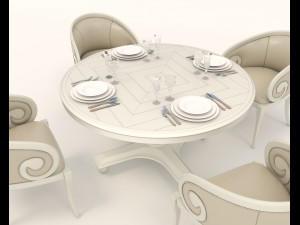 European Style Dining Table and Chairs 16 3D Model