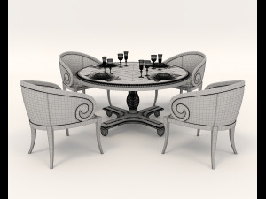 European Style Dining Table and Chairs 16 3D Model