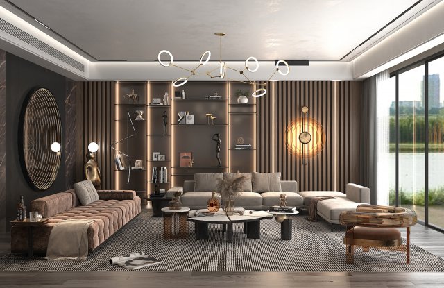 Modern Living Room Scene 3 3D Model .c4d .max .obj .3ds .fbx .lwo .lw .lws