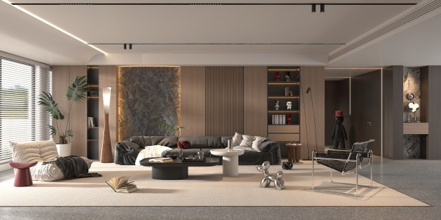 Contemporary Living Room Scene 3D Model .c4d .max .obj .3ds .fbx .lwo .lw .lws