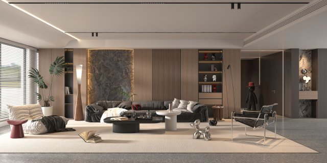 Contemporary Living Room Scene 3D Model .c4d .max .obj .3ds .fbx .stl .blend 