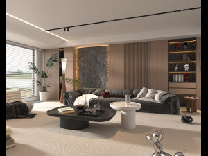 Contemporary Living Room Scene 3D Model