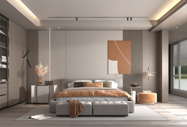 Modern Bedroom Interior Scene 24 3D Model .c4d .max .obj .3ds .fbx .lwo .lw .lws