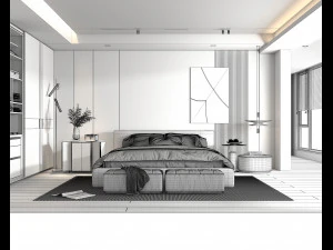 Modern Bedroom Interior Scene 24 3D Model