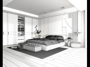 Modern Bedroom Interior Scene 24 3D Model