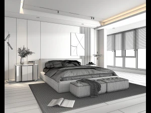 Modern Bedroom Interior Scene 24 3D Model