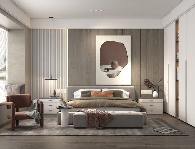 Modern Bedroom Interior Scene 25 3D Model .c4d .max .obj .3ds .fbx .stl .blend 