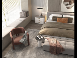 Modern Bedroom Interior Scene 25 3D Model