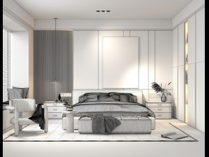 Modern Bedroom Interior Scene 25 3D Model