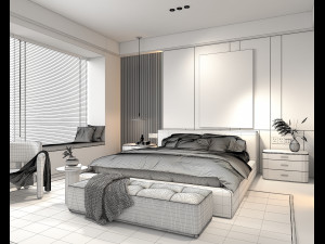 Modern Bedroom Interior Scene 25 3D Model