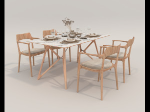 Dining Table and Chairs 3 3D Model