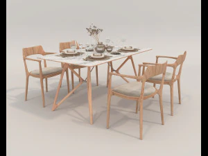 Eettafel en stoelen 3 3D Model