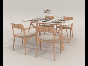 Dining Table and Chairs 3 3D Model