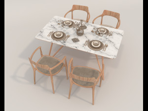 Dining Table and Chairs 3 3D Model