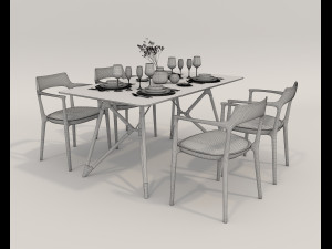 Dining Table and Chairs 3 3D Model