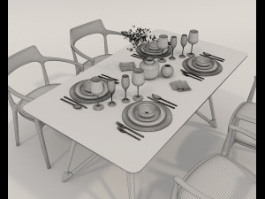 Dining Table and Chairs 3 3D Model