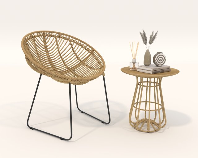 Rattan Table and Chairs Set 2 Modelo 3D .c4d .max .obj .3ds .fbx .stl .blend 