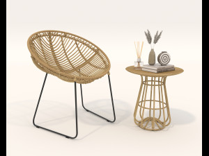 Rattan Table and Chairs Set 2 3D Model